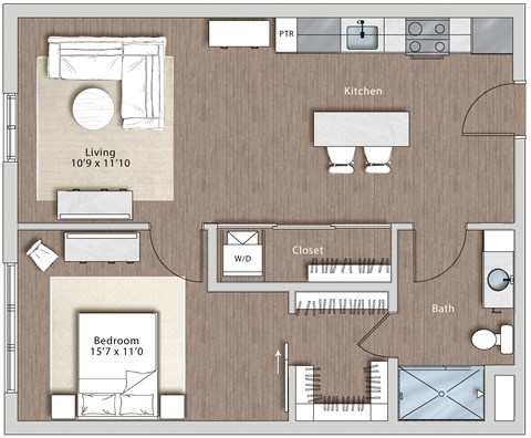 a floor plan of a residence with a bedroom and a living room  at Sono Central Residential, Norwalk, 06854